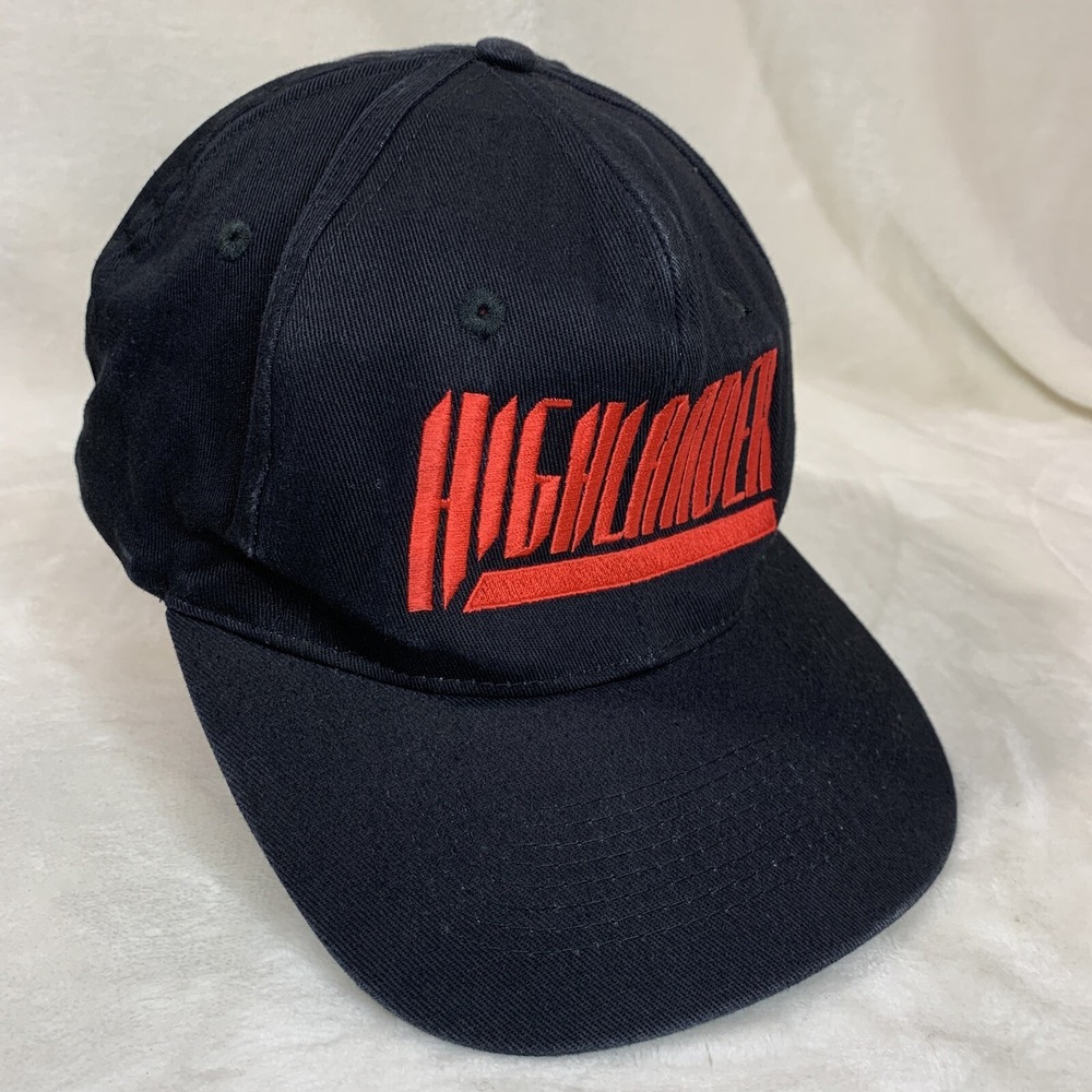 VINTAGE 80s Highlander Movie Promo Hat Black Snap‎ Back Cap Red Embroidery Logo